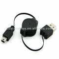 Black USB 2.0 A TYPE MALE TO MINI USB 5pin /M Retractable USB 5PIN DATA CHARGE CABLE
